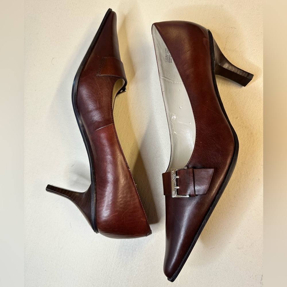 Joan & David Brown Leather Heels with Pointed Toe - Picture 7 of 10